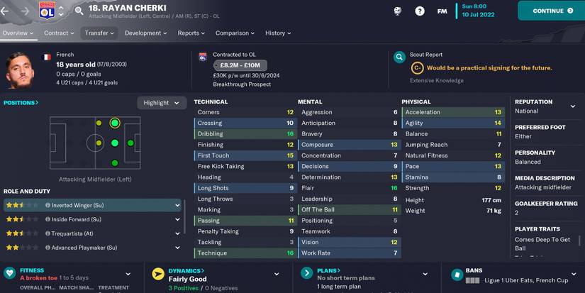 Screenshot of Rayan Cherki In Football Manager 23-1